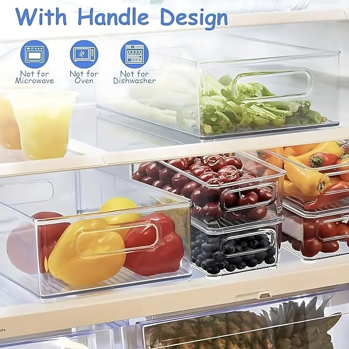 12 Pack Refrigerator Organizer Bins | 3 Sizes Stackable Clear Pantry Storage with Handles for Fridge, Freezer, Shelves, Drawer, Snack Organizer for Home & Kitchen - Image 4
