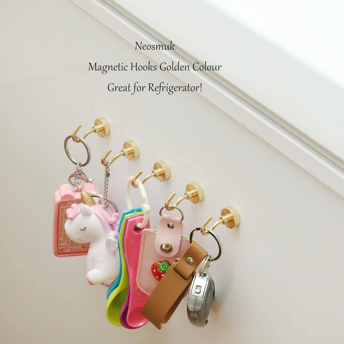 Neosmuk Magnetic Hooks,30lb+ Heavy Duty Earth Magnets with Hook for Refrigerator, Extra Strong Cruise Hook for Hanging, Magnetic Hanger for Cabins, Grill (Golden, 10 Pack)