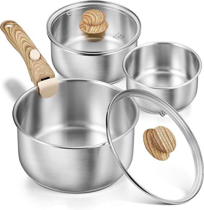 KOCH SYSTEME CS 18/10 Stainless Steel Saucepan Set Removable Handle, 1.5QT & 2QT & 3QT Sauce Pan with Lids, 6pcs Sauce Pot Detachable Handle, Induction Ready, Camping Cookware Set, Unique Gifts by KOCHSYSTEMECS
