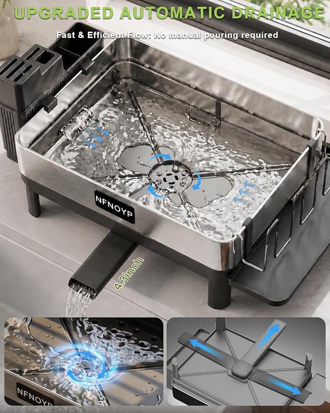 304 Stainless Steel Dish Drying Rack for Kitchen Counter, Black - Image 3