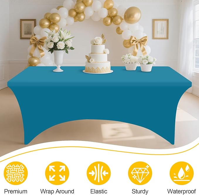 Smiry 2 Pack Spandex Table Cloth 4FT, Elastic Fitted Teal Tablecloth - Image 3