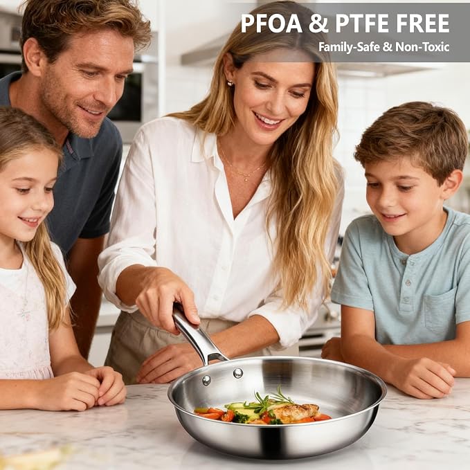 VINGLI 10 Pcs Cookware Set, Stainless Steel Pots and Pans Set with Lids, Non-Toxic Saute Sauce Pot, Soup Pot, Frying Pan, PFOA & PTFE Free, Compatible for All Cooktops(10 Cookware Set) - Image 5