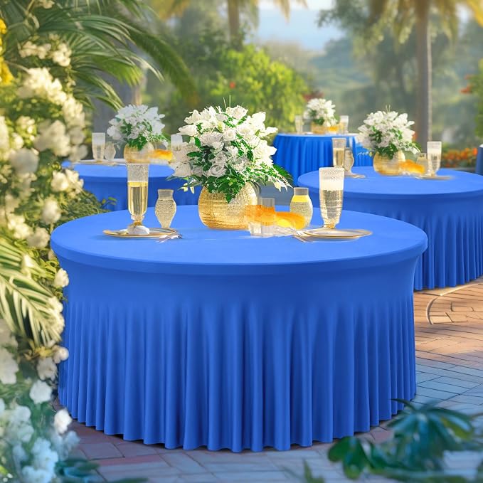 6 Pack Royal Blue Spandex Round Tablecloths for 72inch Table, 132inch Stretchy Fitted 6ft Tablecloths Wrinkle Free Round Table Clothes Covers for Wedding Birthday Parties Banquet - Image 7