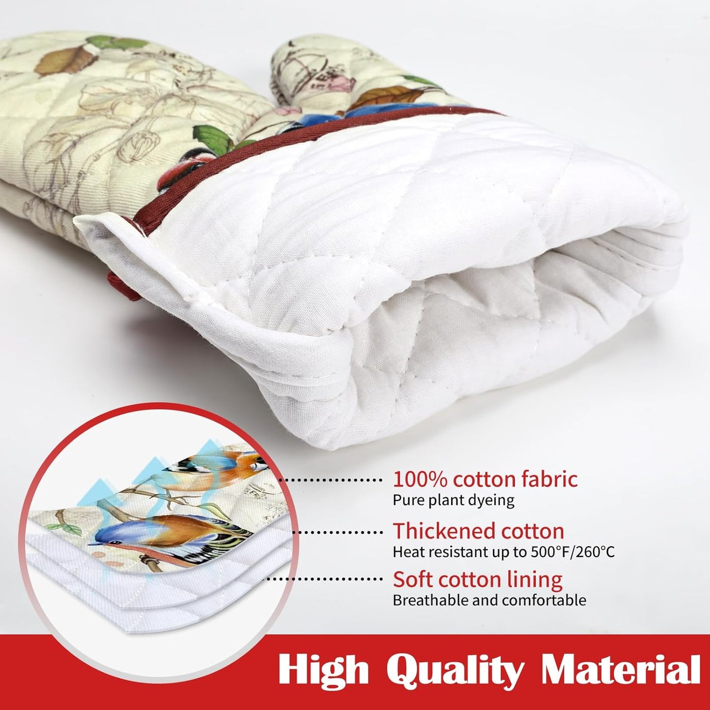 Vintage Bird Kitchen Towels and Oven Mitts Set 4Pcs, Soft Absorbent Dish Cloth Heat Resistant Oven Gloves for Cooking Baking Kitchen Decoration, Gifts for Her