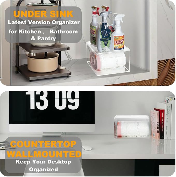 SEANADO Extra Large Trash Bag Dispenser Roll Holder with Lid - Wall Mount Acrylic Garbage Bag Stackable Storage Box for Kitchen Laundry Room Cabinet Organization - Image 2