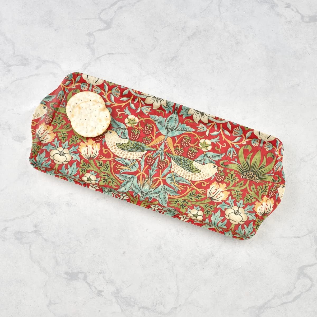 Pimpernel Morris & Co Strawberry Thief Sandwich Tray with Handles, Red - Decorative Melamine Serving Tray for Afternoon Tea, Coffee Table Display, Garden Party Entertaining, Cheese Board, Gifting