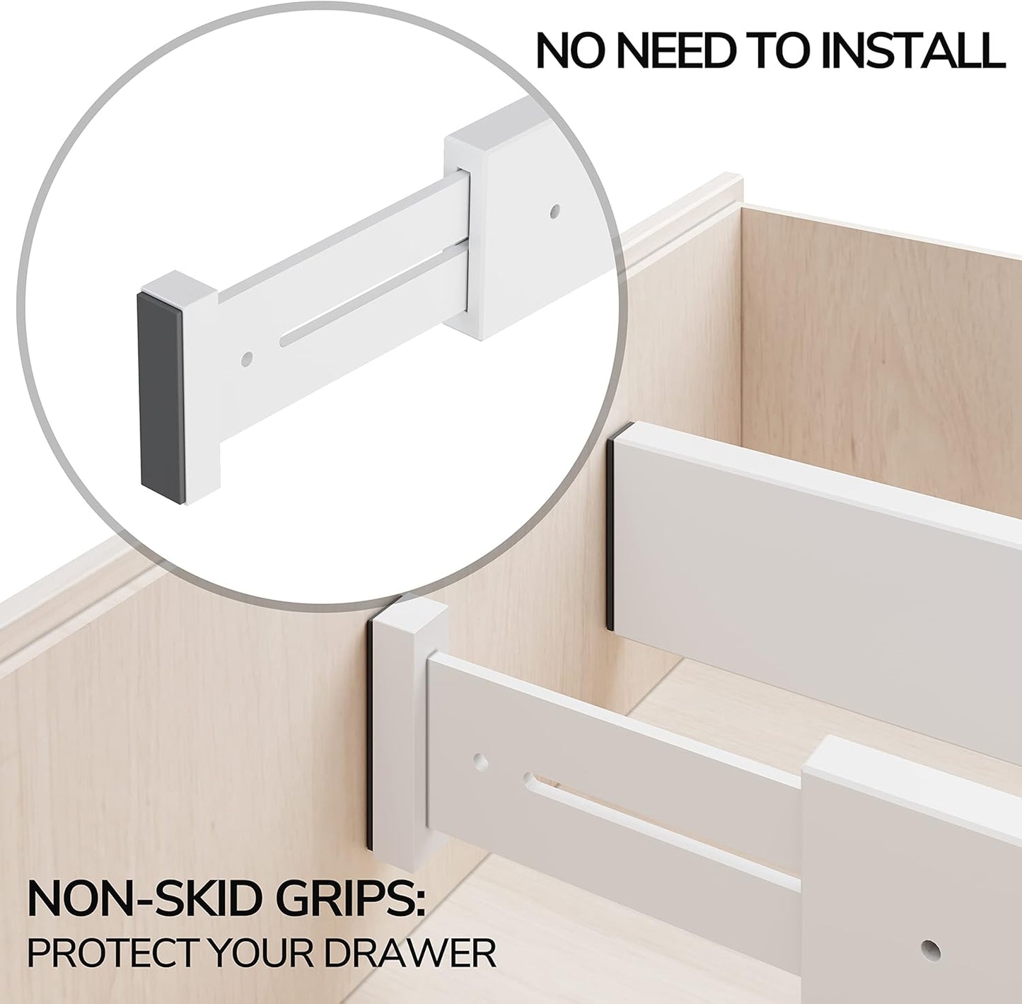 BAMEOS Drawer Dividers Bamboo Separators Organization Expandable Organizers for Kitchen Bedroom Bathroom Dresser Office 4-pack