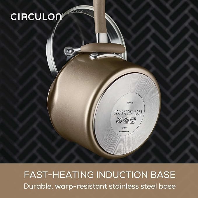 Circulon A1 Series with ScratchDefense Technology Nonstick Induction Pots and Pans, Metal Utensil Safe, Includes Splatter Guard, Slotted Turner and Silicone Trivets, 10 Piece Cookware Set - Champagne - Image 4
