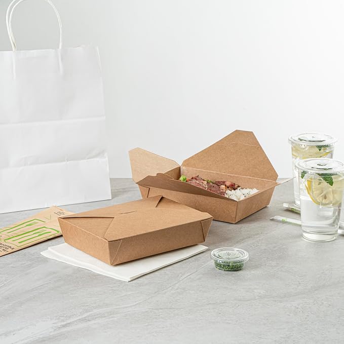 Restaurantware-Bio Tek 8.5 x 6.3 x 2 Inch Food Containers, 200 Durable Noodle Boxes - Disposable, Sustainable, Kraft Paper 49-Ounce Takeout Boxes, Rectangle, For Takeouts, Or Picnics - Image 7