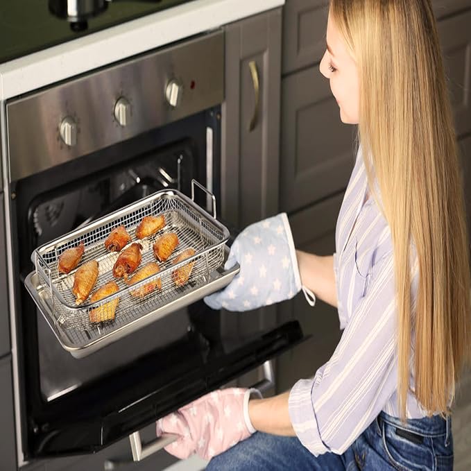 Oven Pan with Grill, Steel Tray, Baking Tray with Cooling Rack, Stainless Steel Rack for Baking Cookies for Roasting Chicken, Pizza (11.93 x 8.89 x 2.28 Inch) - Image 7