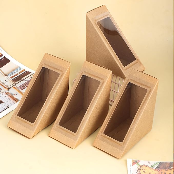 Paper Sandwich Box 100 Pieces Sandwich Take Out Boxes with Window Paper Take Out Containers Mini Burger Boxes for Bakery, Restaurant Takeaway service - Image 4