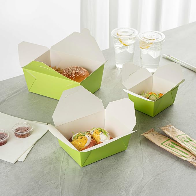 Restaurantware Paper Food Box 50 Count 45 Oz Leakproof Paper Lunch Box Greaseproof Food Container Tab-Lock Design 6.73 x 5.5 x 2.6 Inches Green - Image 8