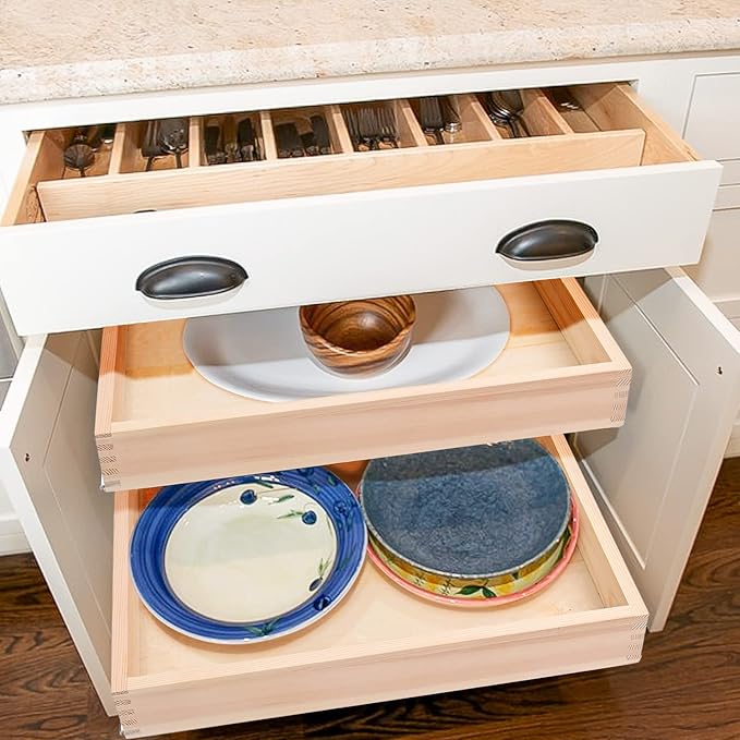 Mulush 26''W x 21''D x 3''H Pull Out Cabinet Drawer Soft Close Slide Out Wood Organizer for Kitchen, Finished, Bottom and Side Assembly (Wood Drawer Part Width is 25inch) - Image 2