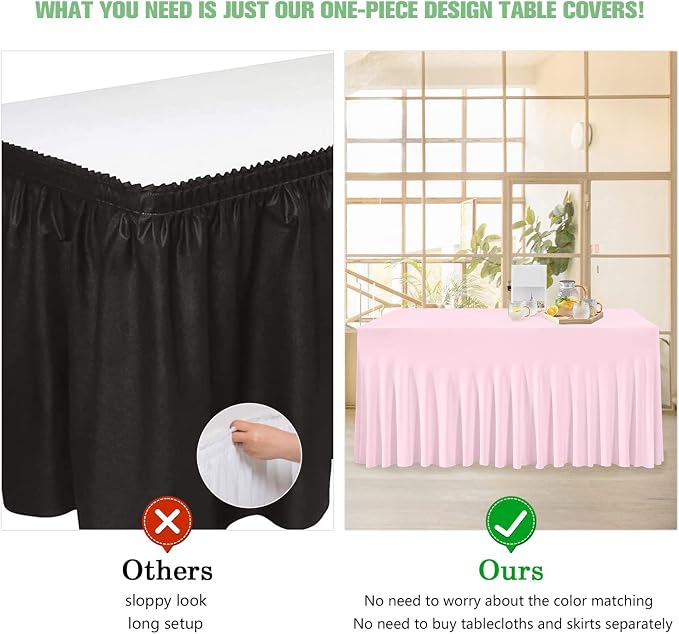 ManMengJi Table Cover and Skirts One-Piece for Folding Tables, 6FT Spandex Fitted Tablecloth with Ruffles Skirt for Weddings, Banquets, Parties, Vendors (Pink 1Pack) - Image 4
