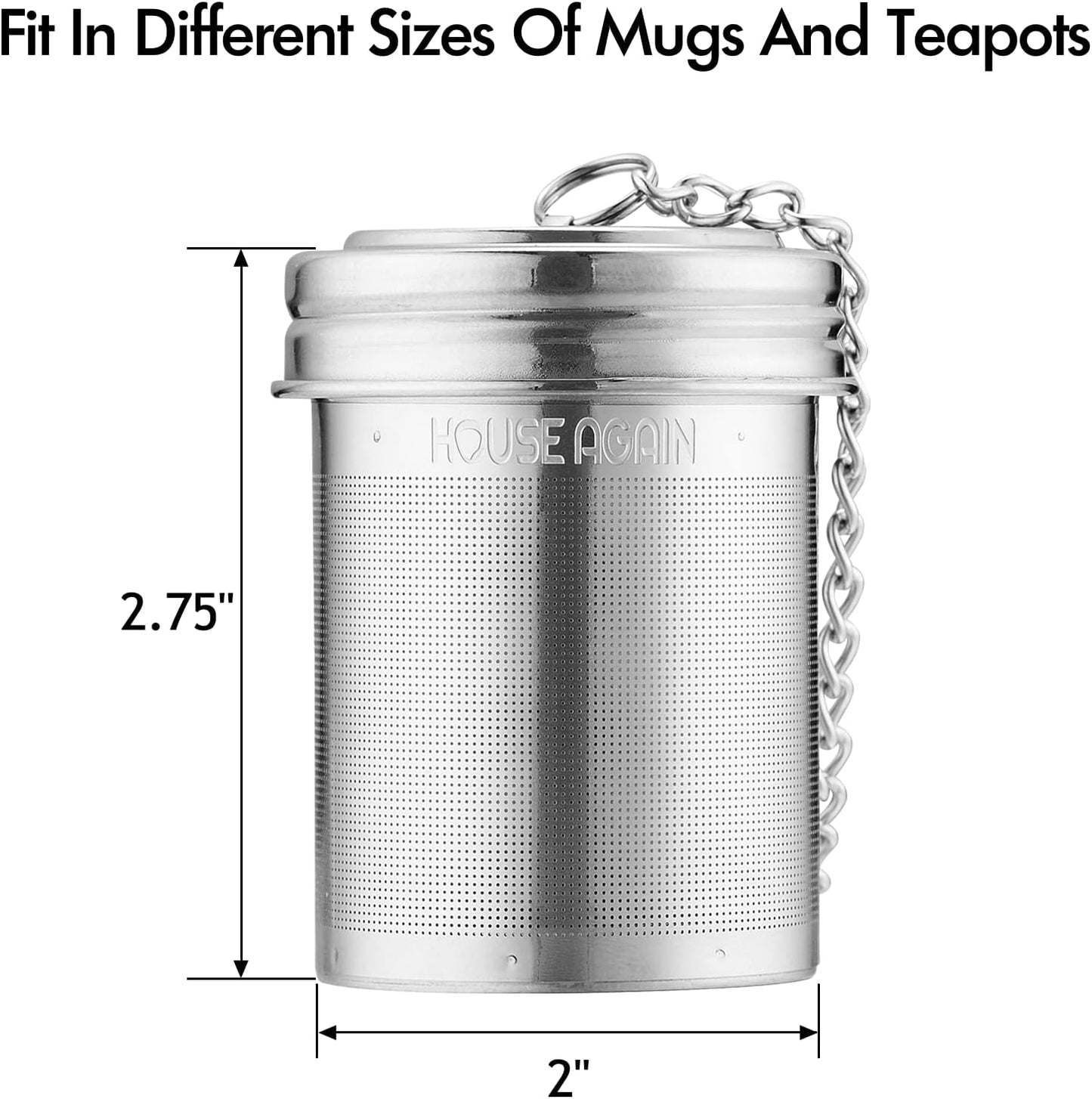 House Again Large Tea Infuser, Extra Fine Mesh Tea Strainers for Loose Tea, 18/8 Stainless Steel Tea Strainer with Extended Chain Hook, Tea Steeper for Brew Tea, Spices & Seasonings, for Multi Cups