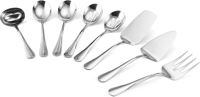 Mikasa Gourmet Basics Kaylee 8-Piece Serving Set, 18/0 Stainless Steel, Ladle, Lasagna Server, Cake Server, Tablespoons, Cold Meat Fork, Dishwasher Safe - Image 2