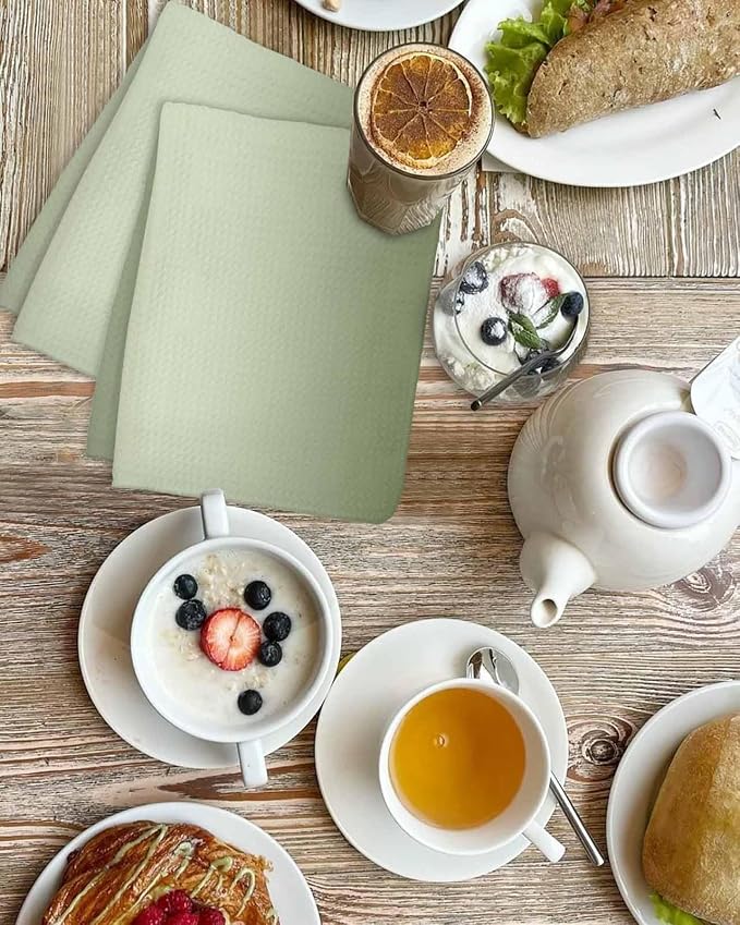 Gradient Sage Green Dish Towels Set, Waffle Weave Kitchen Towels Microfiber Towels Cleaning, Contemporary Minimalist Solid Color Soft Absorbent Dish Drying Towels Hand Towels 3 Pack 15.7x23.6 Inch - Image 4