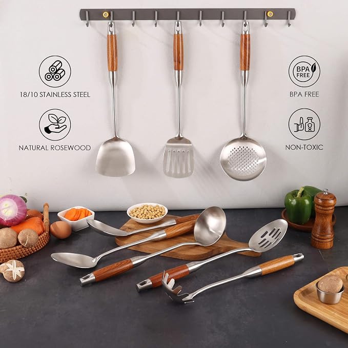 18/10 Stainless Steel Kitchen Utensils Set with RooseWood Handle - Image 6