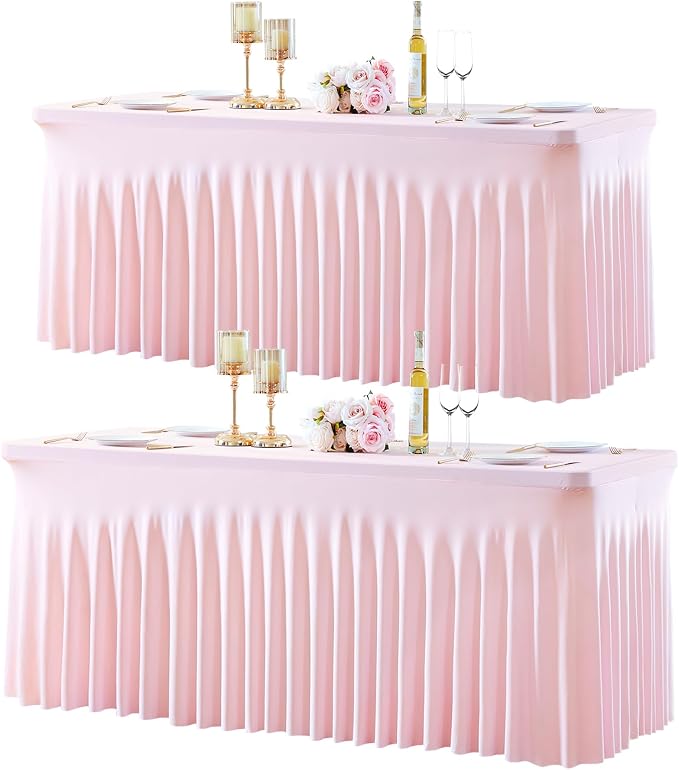 gogoparti 2 Pack Spandex Pink Fitted Table Cloth for 8ft Rectangle Tables Pink Stretch Tablecloth Table Covers Skirt Banquet Tablecloths Wrinkle Free Tablecloth for Parties Wedding by Gogoparti
