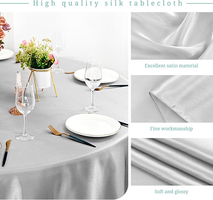 12 Pack 108 Inch Round Satin Tablecloth, Silver - Image 3