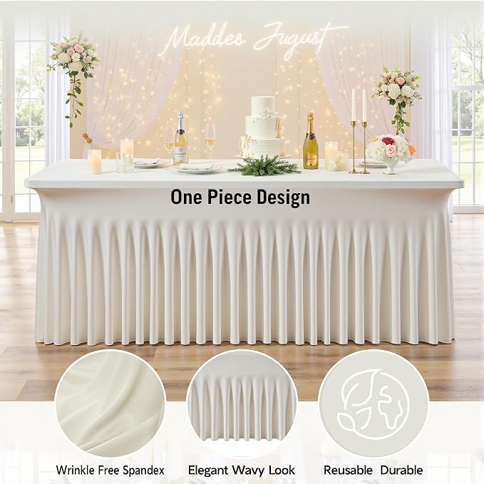 Spandex Tablecloth 6FT Rectangle Table Cover 6 Pack Ivory Wrinkle-Free - Image 3