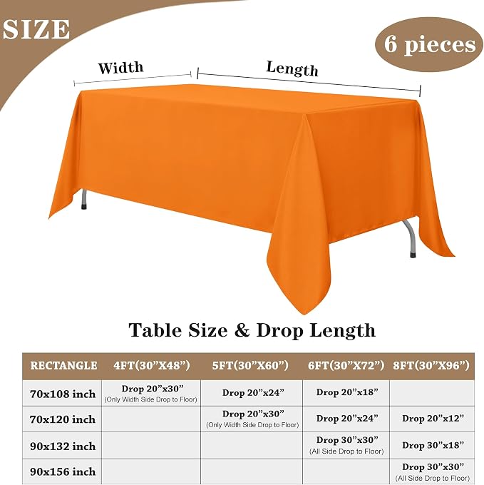 Fitable 6 Pack Orange Tablecloths 90x132 Inch for 6 Foot Rectangle Tables - Image 5