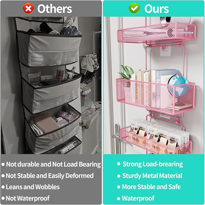 HapiRm Over Door Organizer Storage - Separable Door Organizer Hanging with 6 Metal Large Capacity Baskets for Bathroom Bedroom Kitchen Pantry Closet (Pink) - Image 5