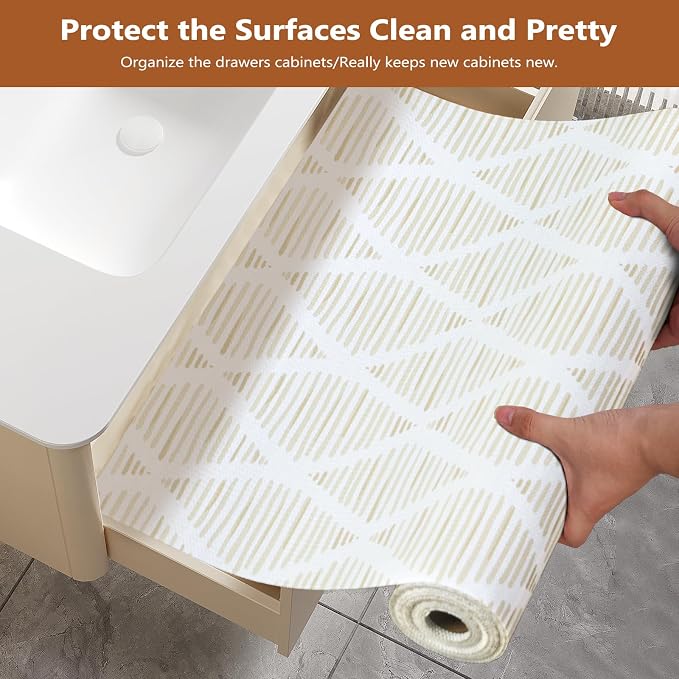 Drawer and Shelf Liner for Kitchen Cabinets, Non-Adhesive Strong Grip Thickened Cabinet Liners for Shelves, Non-Slip Mats Shelving Paper Protect Cupboard, Dresser, Pantry | Beige, 11.8" x 10FT - Image 2