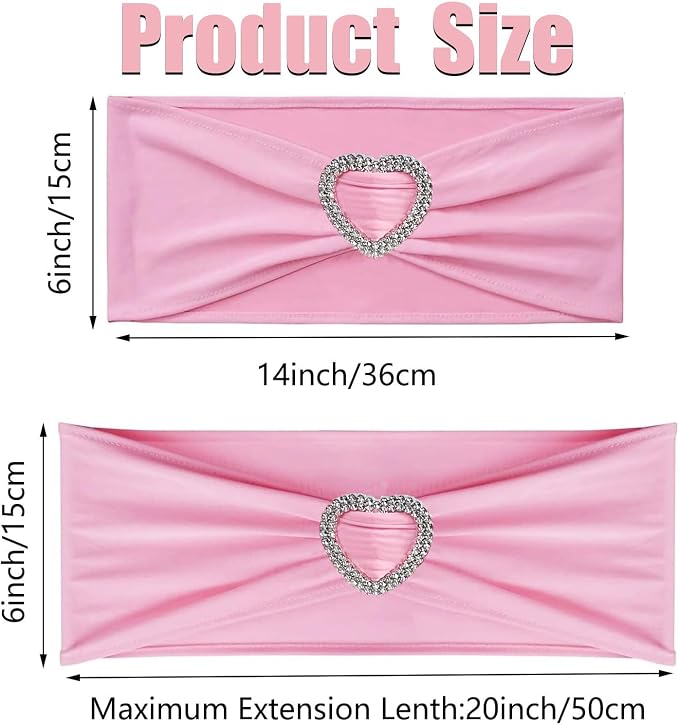 Pink Chair Sashes for Wedding 25 Pack Spandex Pink Sashes for Chairs Covers Stretch Chair Sashes Band with Heart Buckle Slider Wedding Sashes Bows for Banquet Party Decorations - Image 2