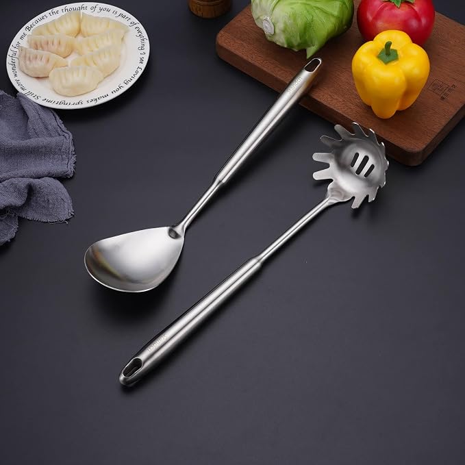 6 PCS All Metal Cooking Utensils Set - 18/10 Stainless Steel Kitchen Tools | Professional Cooking Spoons Set, 15" Spatula, Ladle, Skimmer Spoon, Pasta Serve, Large Spoon, Slotted Spatula Turner - Image 9