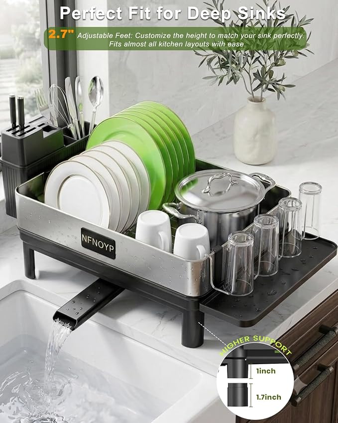 304 Stainless Steel Dish Drying Rack for Kitchen Counter, Black - Image 6