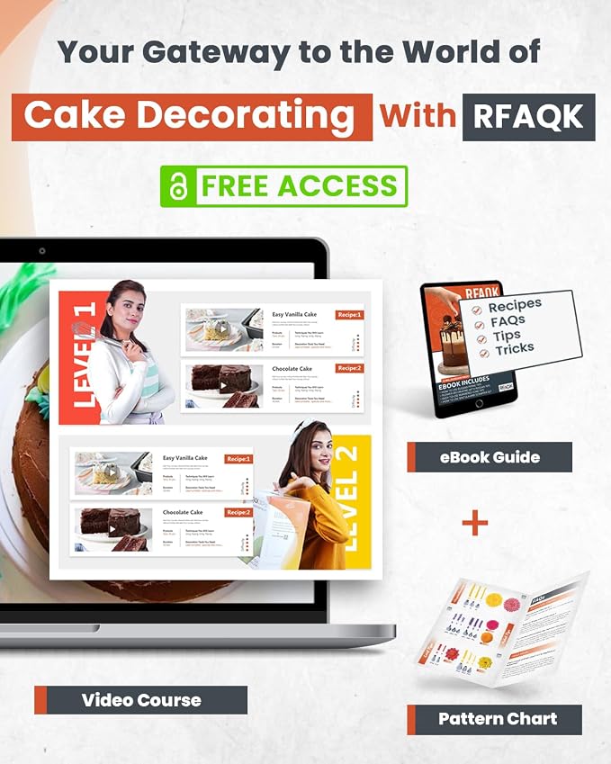 RFAQK 50PCs Cake Decorating Supplies Kit with 12" Aluminum Rotating Cake Turntable Stand, Professional Leveler, Straight & Offset Spatulas, 12 Numbered Icing Tips & Bags - Image 6