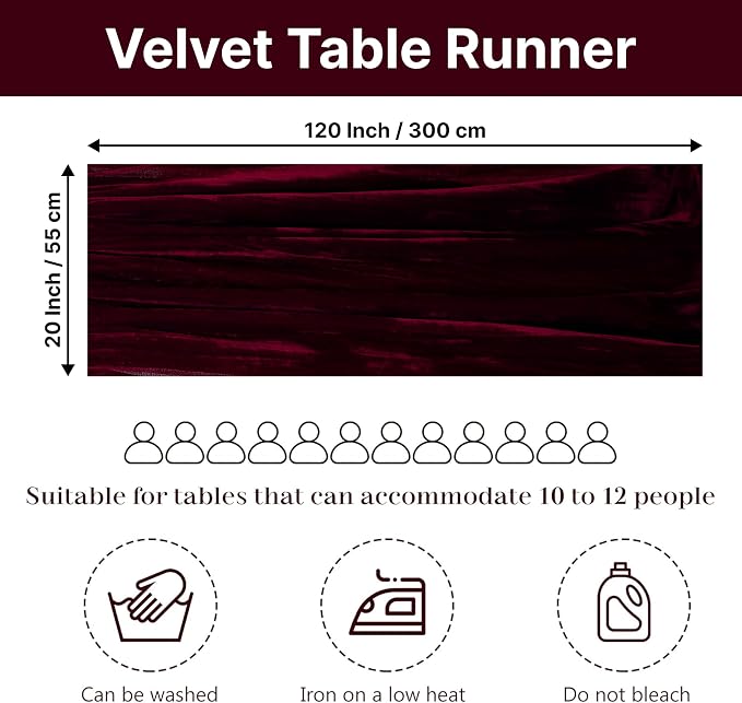 MDS® Pack of 6 | Burgundy | Velvet Table Runner 20 x 120 Inches 10ft Long Luxurious Soft Romantic Wedding Runners for Party Reception Bridal Shower Birthday Banquets Dinner Table Decoration - Image 2
