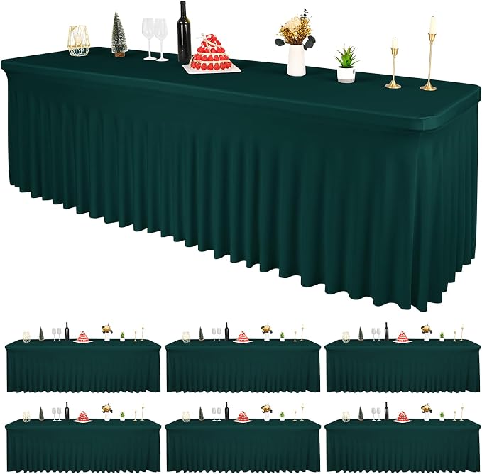 6 Packs Emerald Green Spandex Table Clothes for 8 Ft Tables by REWOMC