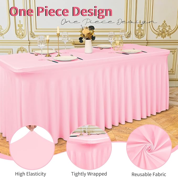 2 Packs Pink Spandex Table Clothes for 6 Ft Tables - Image 3