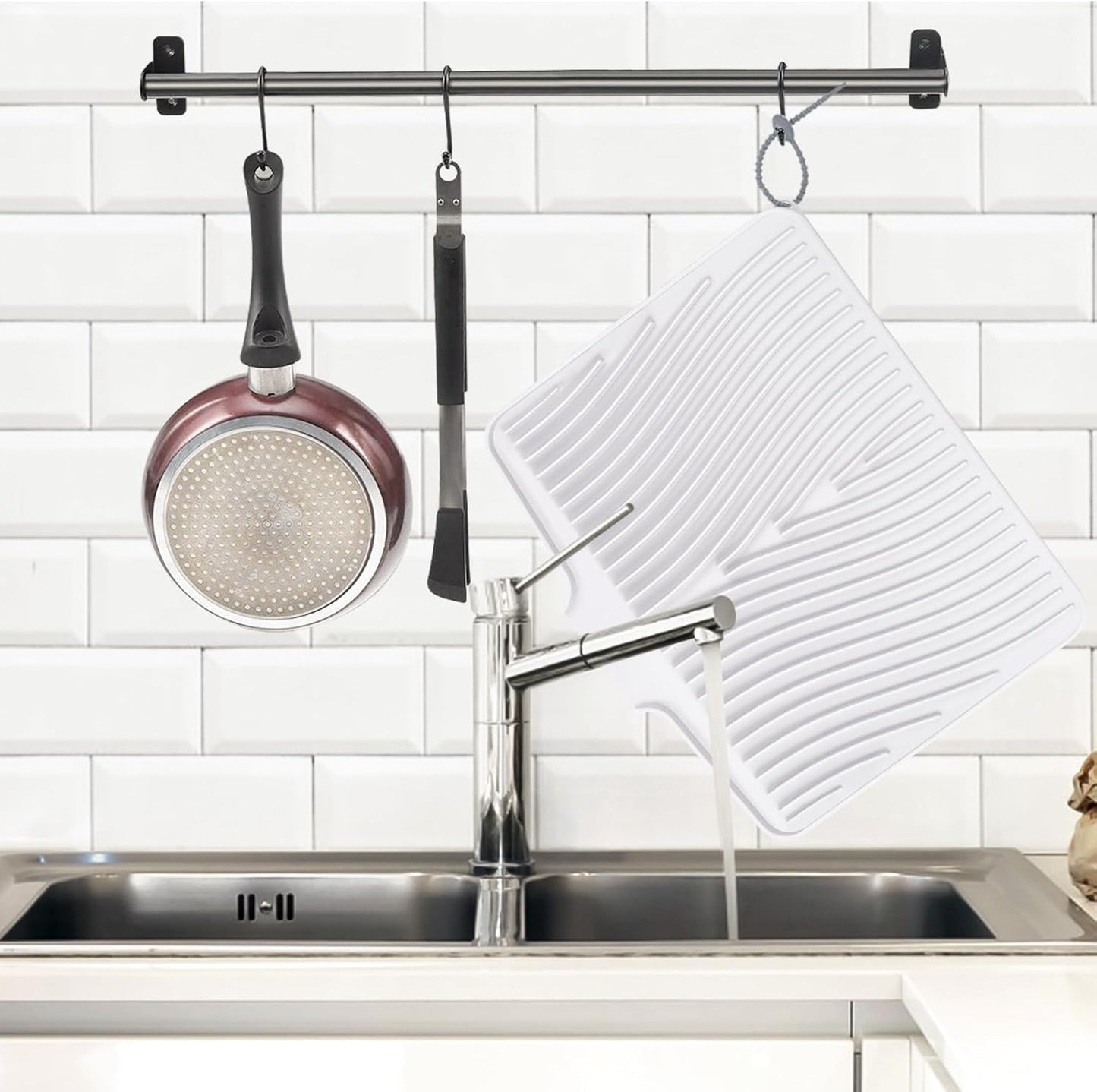 Silicone Dish Drying Mat, Stone Drying Mat for Kitchen Counter with Built-In Drain, Non-Slip Drying Matt Kitchen Counter, Heat Resistant Dish Drying Pad, 1 Pc (19.7" x 17",Ivory)