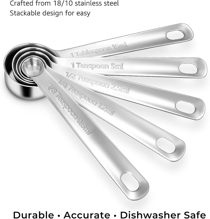 KEAWELL Premium 18/10 Measuring Set (Silver, Measuring Cups & Spoons) | 18/10 Stainless Steel; 10-Piece Nesting Set; Stackable; Upscale; Dishwasher Safe; Ideal for Baking and Cooking. - Image 4