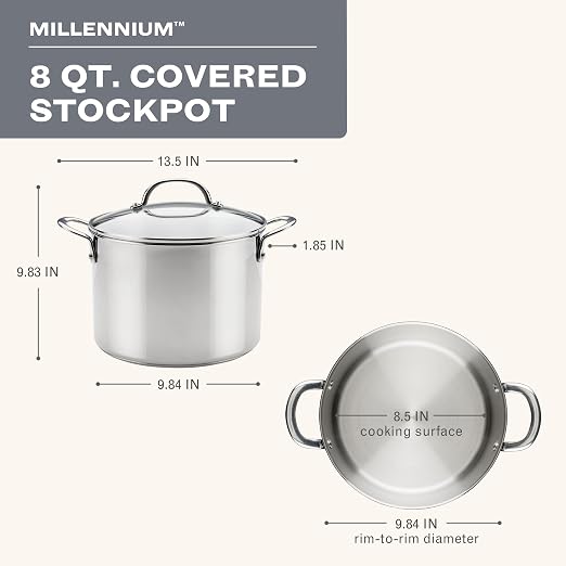 Farberware Millennium Stainless Steel Stockpot with Lid, Induction Ready, Compatible with All Cooktops, Metal Utensil Safe, 8 Quart Dutch Oven, Dishwasher Safe - Stainless Steel - Image 2