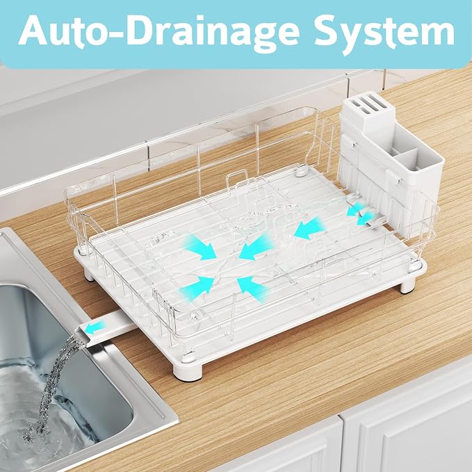 Dish Drying Rack for Kitchen Counter,12.8" W x 16.9" L,White - Image 2