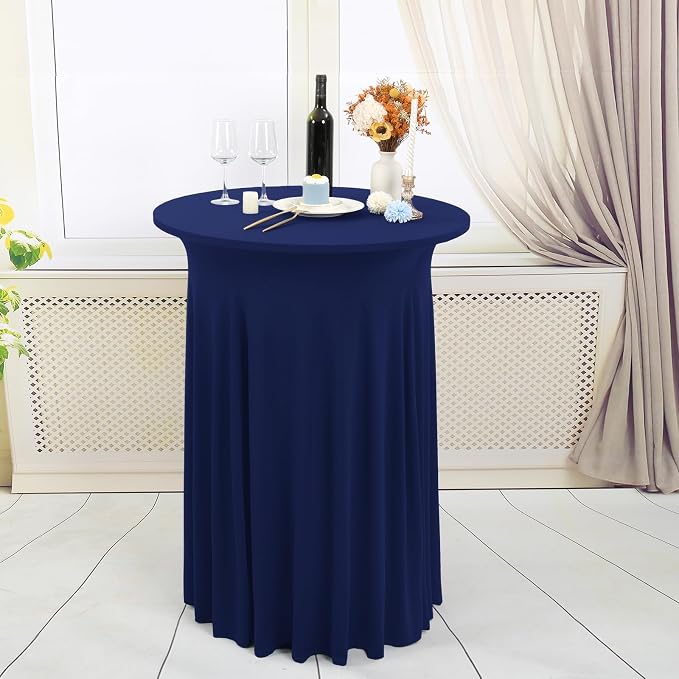 6 Packs Round Cocktail Table Cloth with Wavy Drapes, Spandex Stretch Cocktail Tablecloth, Fitted High Top Table Covers for Wedding Outdoor Parties Patio Bar(32"x 43",Navy Blue) - Image 2