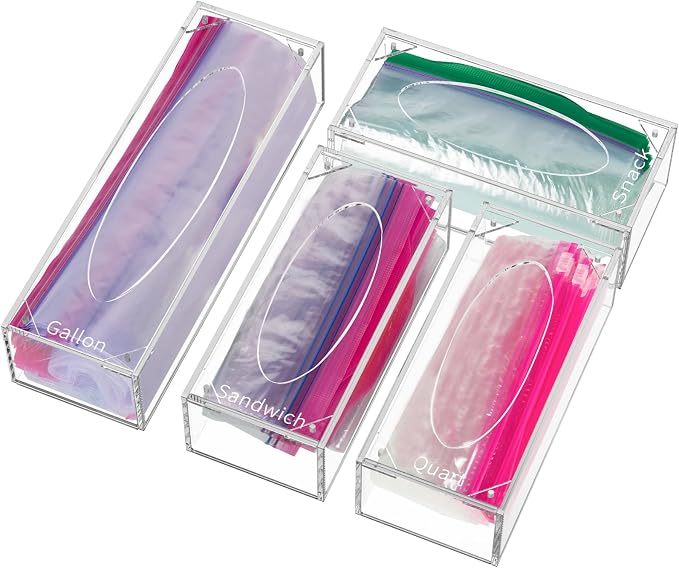 FEMELI Food Bag Storage Organizer Acrylic Kitchen Drawer Baggie Box Clear by FEMELI