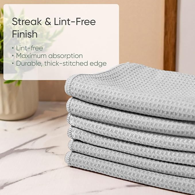 Kitchen Towels - Microfiber Waffle Weave Towels | Absorbent, No Lint, Thick, Reusable, Commercial, Soft, Hand, Tea, Glass, Bar, Sublimation Blank, Polyester Cloths (Gray, 16 x 24 (6 Pack)) - Image 4