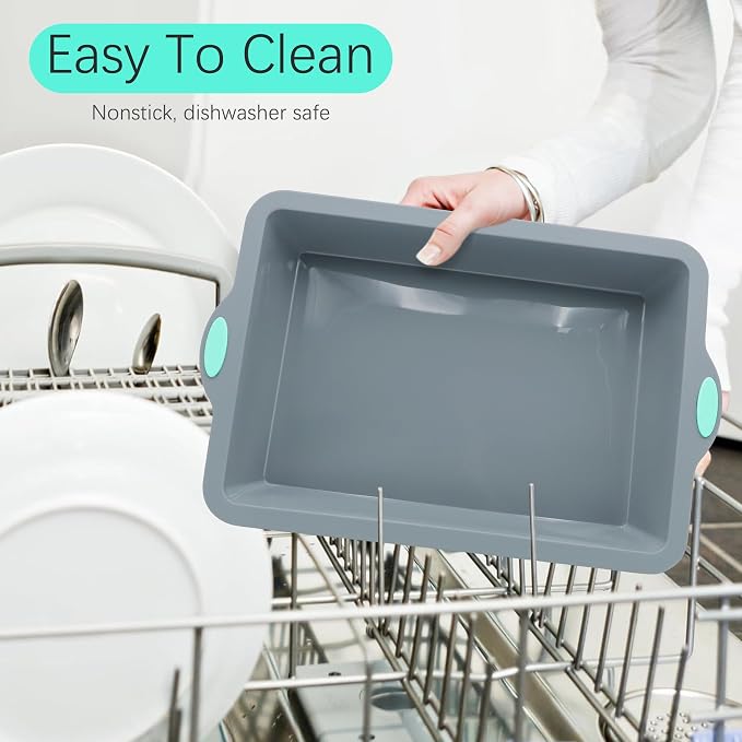 To encounter Silicone Baking Pans Set, 4 Pieces Nonstick Bakeware Set with Baking Pans, Baking Sheets, Cookie Sheets, Cake Pan with Grips and Metal Reinforced Frame More Strength, Light Grey - Image 4