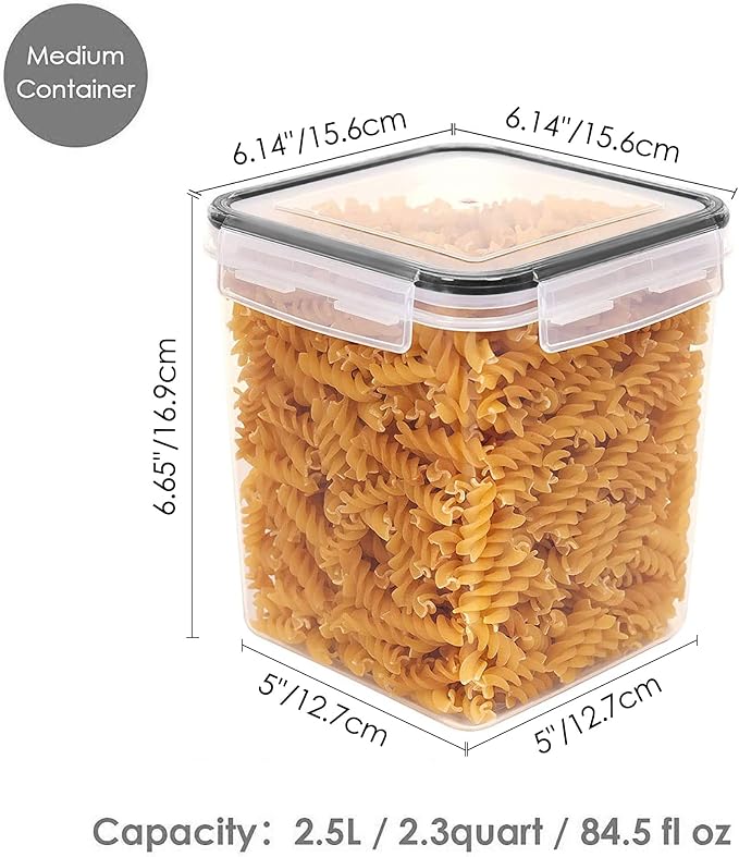 Vtopmart 2.5 L Flour Sugar Storage Containers, 4 PCS, Black | Airtight Seal, Multiple Sizes, BPA Free, Food Grade Material, Dishwasher Safe (Not Lids) - Image 2