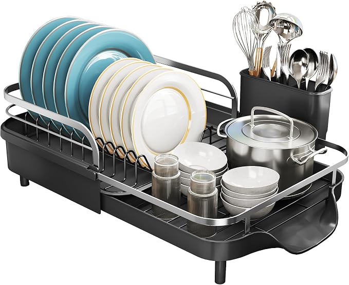 SNTD Expandable Dish Drying Rack for Kitchen Counter, 15.2-22.1 in, Black - Image 8