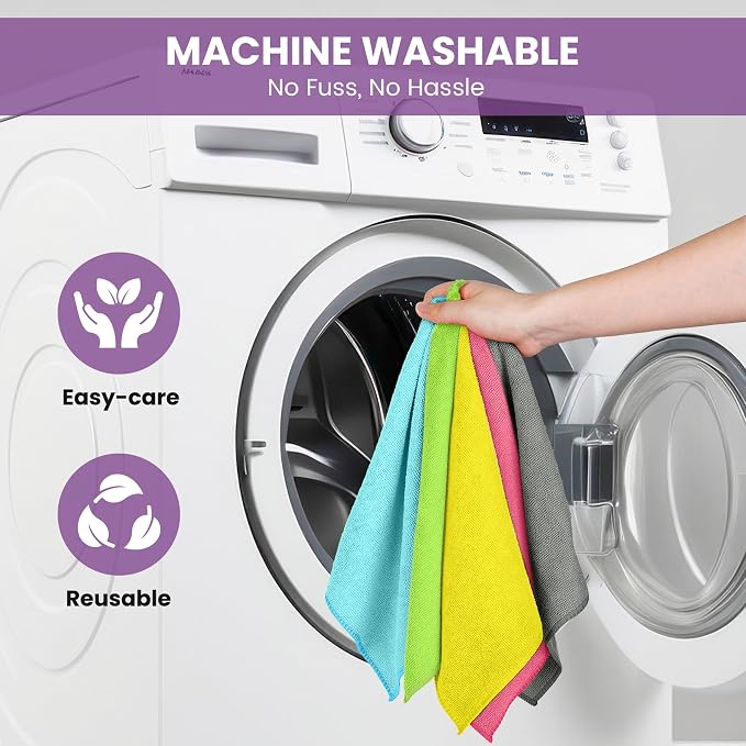 34 Pack Microfiber Cleaning Cloth, 11 Assorted Colors Cleaning Rags for Housekeeping, Colorful Reusable Microfiber Towels for Car, Kitchen, Bathroom and Household Cleaning Supplies, 11.8"X11.8" - Image 7