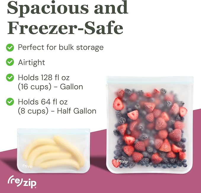 (re) zip Reusable Gallon & Half-Gallon Freezer Food Storage Bag 8-piece Kit | BPA-free, food-grade, leakproof, airtight. 4 gallon & 4 half-gallon bags for max freshness, ideal for BBQ prep & meal prep. - Image 2