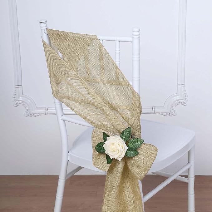 Efavormart 5 Pack | Natural Jute Faux Burlap Chair Sashes, Boho Chic Linen Decor - 6"x108" - Image 2