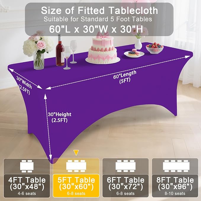 Smiry 2 Pack Spandex Table Cloth 5FT, Elastic Fitted Purple Tablecloth - Image 8