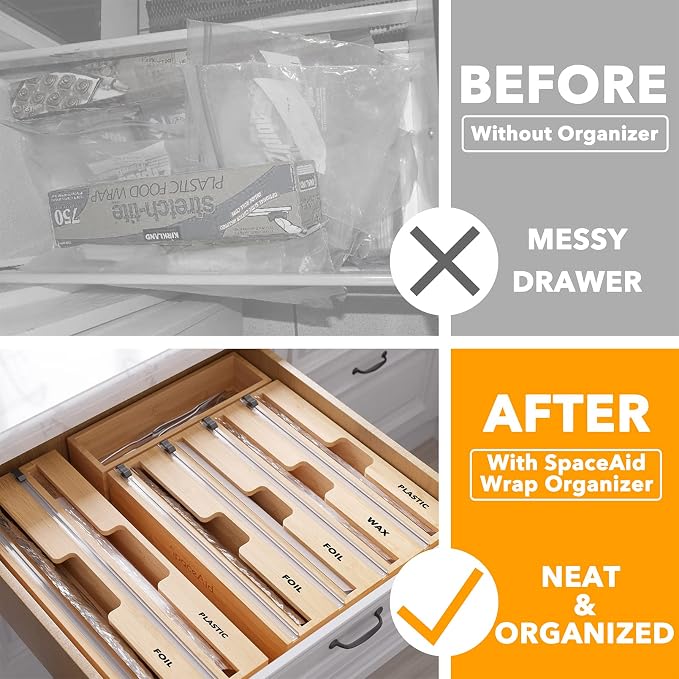 SpaceAid Bag Storage Organizer (1 Box 4 Slots), SpaceAid WrapNeat 4 in 1 Wrap Dispenser - Image 3
